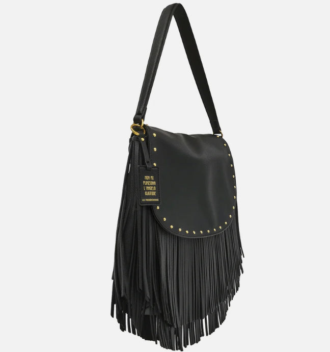 TRACOLLA MEDIA FRINGE HOBO NERO