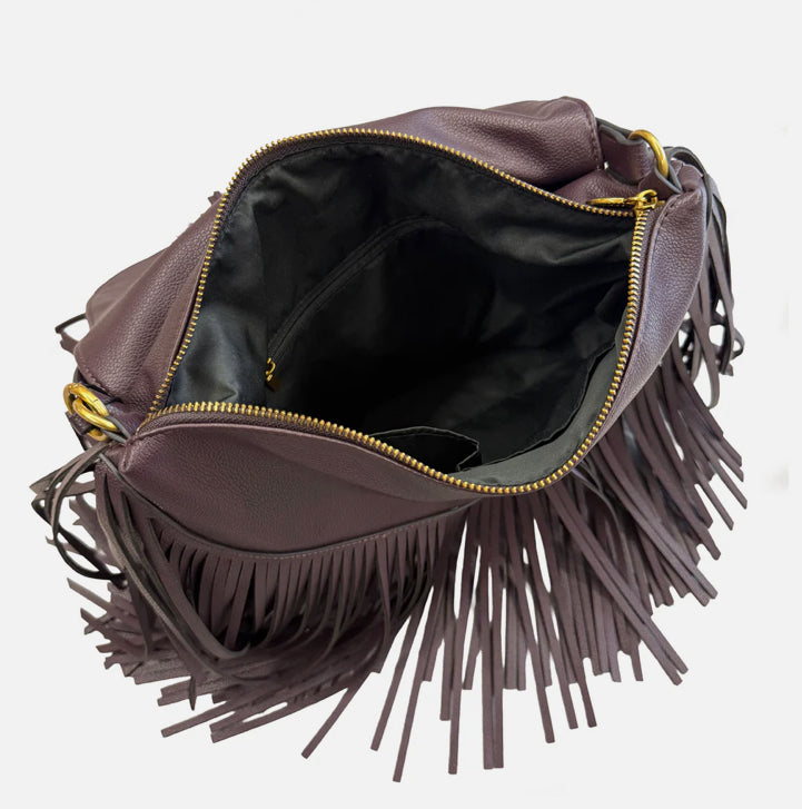 TRACOLLA MEDIA FRINGE HOBO MARRONE