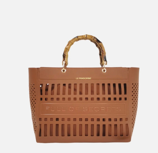 BORSA MINI A MANO LASERATA COLORE CUOIO