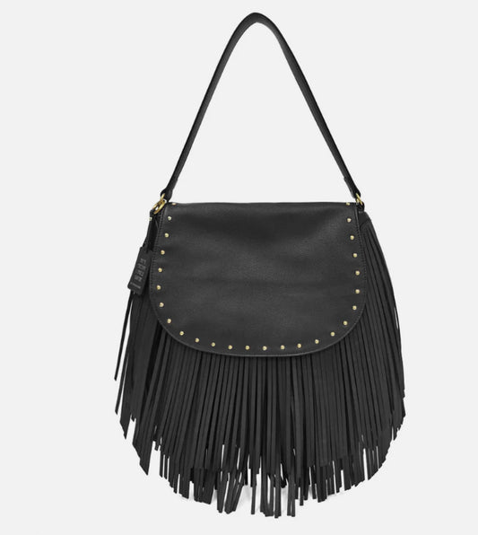 TRACOLLA MEDIA FRINGE HOBO NERO
