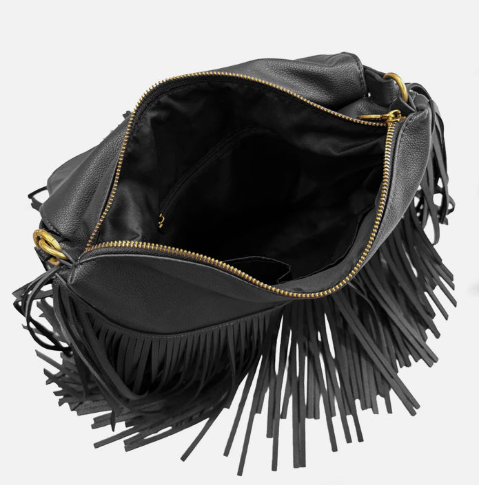 TRACOLLA MEDIA FRINGE HOBO NERO
